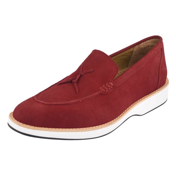 LIBERTYZENO Men\'s Genuine Red Suede Leather Loafers Tassels Slip-On Tuxedo Shoe
